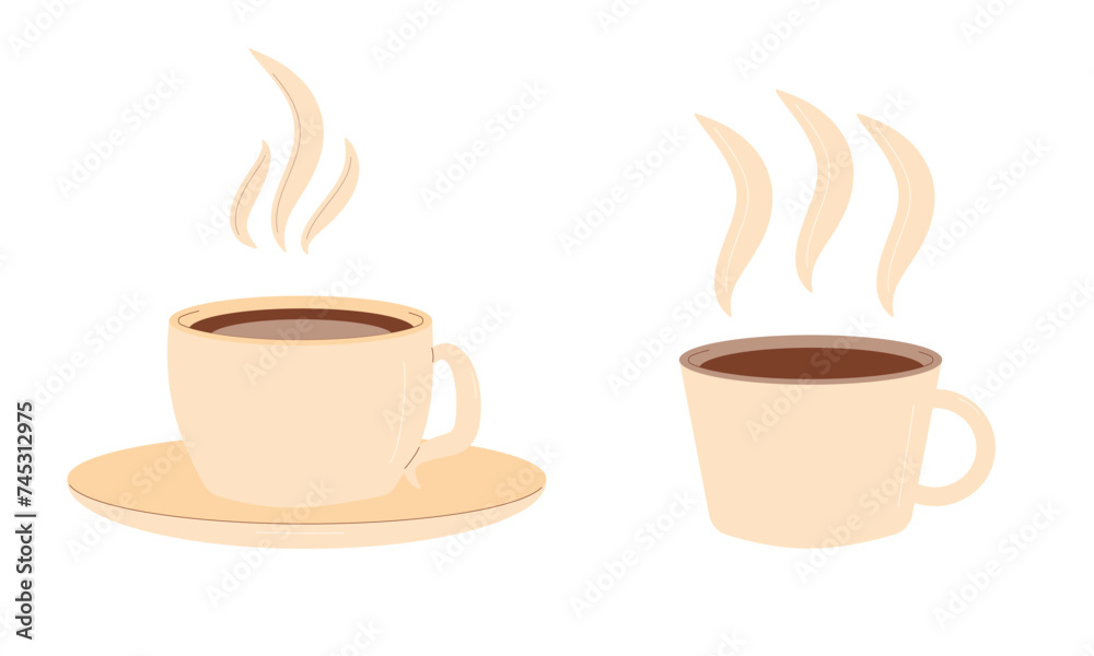 Coffee cups set isolated on white background. Decaf hot drink mugs. Vector flat illustration Coffee cups set isolated on white background. Decaf hot drink mugs. Vector flat illustration