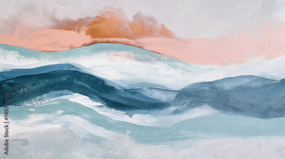 Fototapeta premium Wall art abstract picture the natural element for home decoration, paint texture with unexpected pastel colors, stormy waves and calm feelings