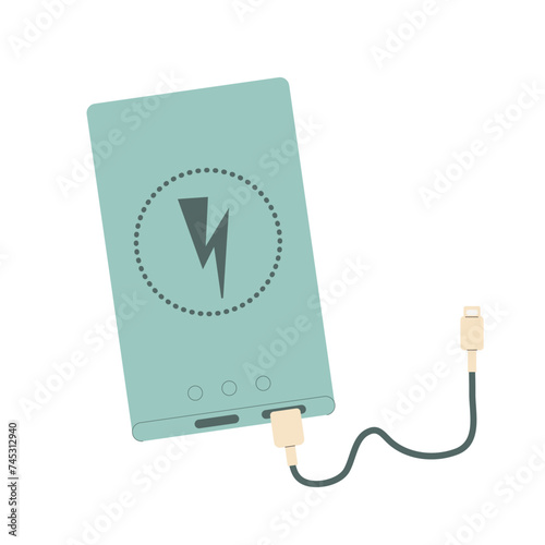 Power bank isolated on white background. Device for charge with cable and wireless. Vector flat