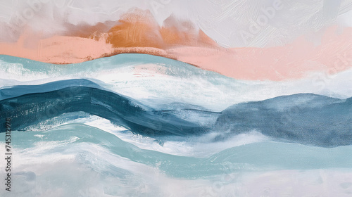 Wall art abstract picture the natural element for home decoration  paint texture with unexpected pastel colors  stormy waves and calm feelings
