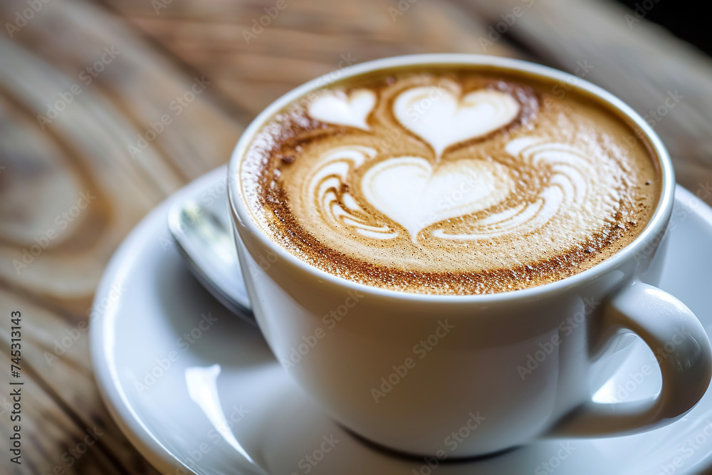 A cup of coffee with hearts drawn on the foam A cup of coffee with hearts drawn on the foam
