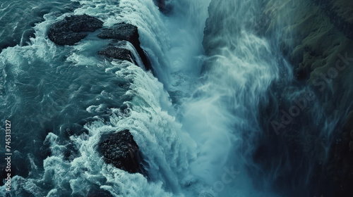Aerial view Gullfoss waterfall of Iceland drone view © EmmaStock