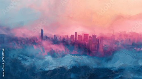 Wall art abstract picture city streets for home decoration, paint texture with unexpected pastel colors, stormy waves and calm feelings