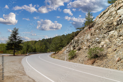 Beautiful view of the road in the Troodos Mountains in Cyprus.
