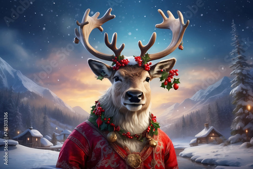 Reindeer wearing Christmas clothes