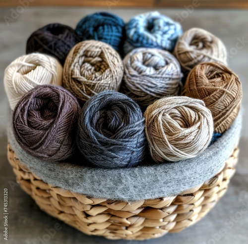 a basket of woolen yarn made of different kinds of yarns