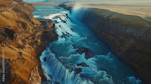 Gullfoss waterfall of Iceland drone view