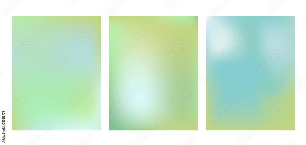 Spring blur backgrounds set. Summer holiday trendy gradient abstract banner template collection. Cards with decoration. Vector simple illustration