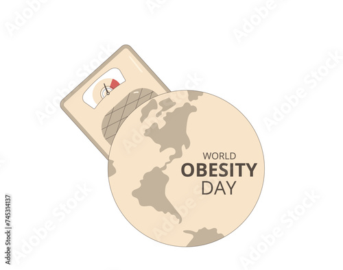 World obesity day. Earth and scale isolated on white background. Wellbeing banner template. Vector flat illustration