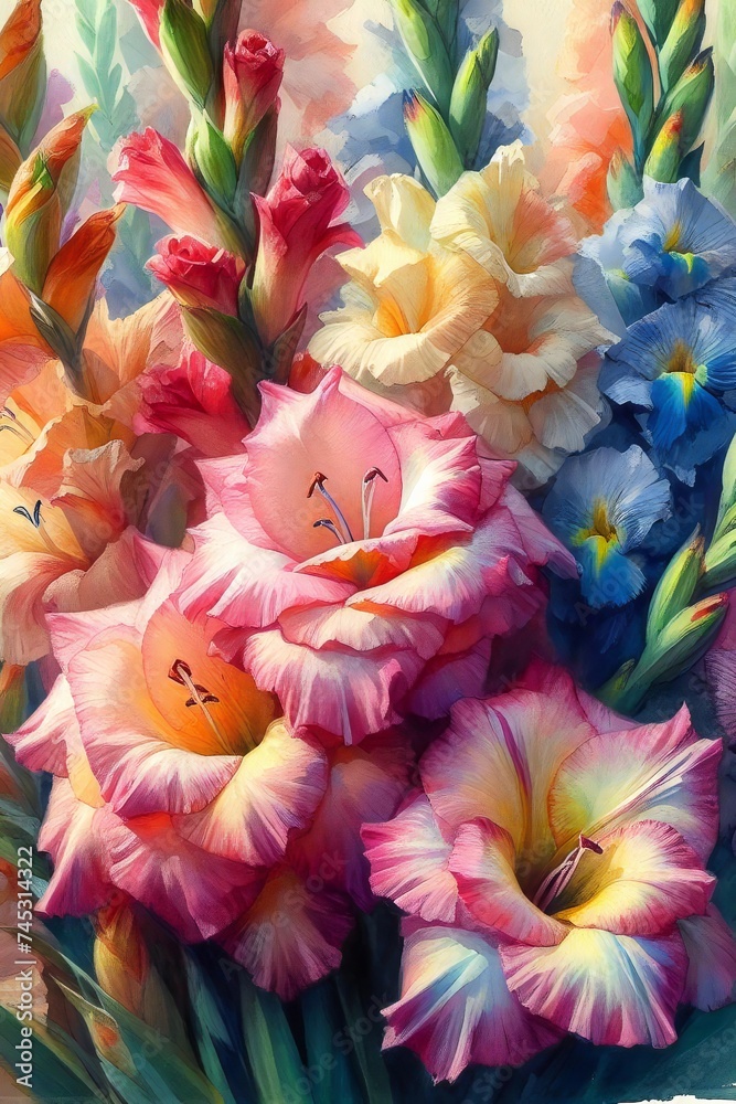 Watercolor beautiful iris flowers. Modern artistic ornament.