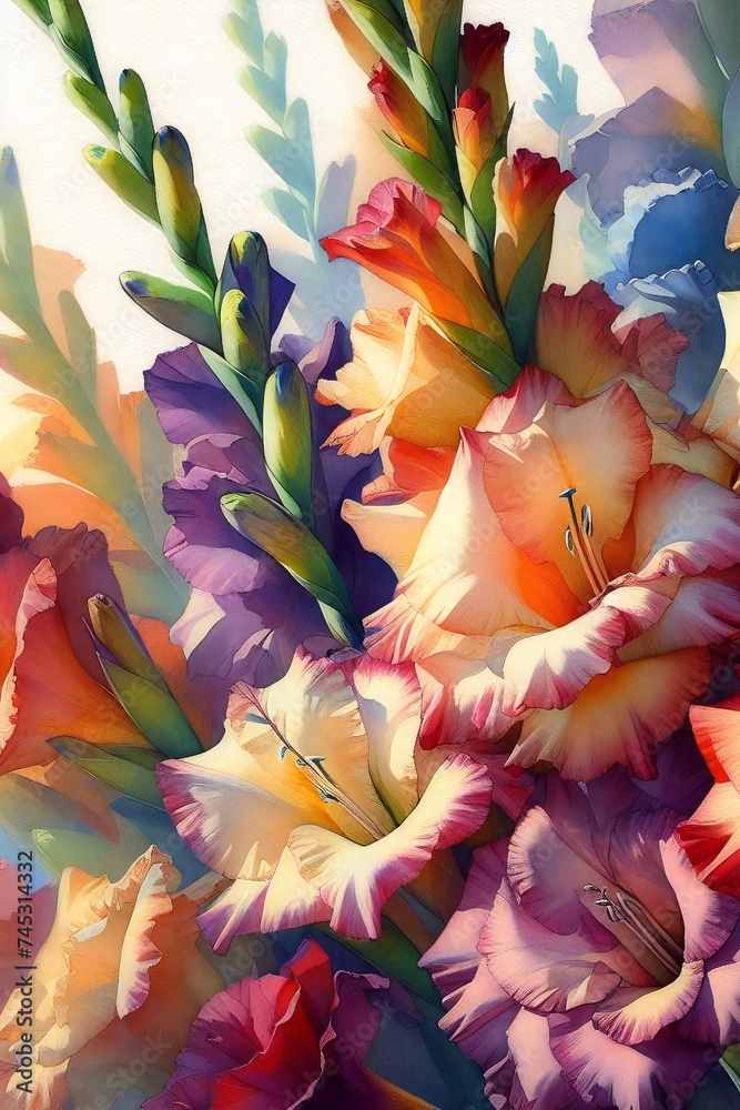 Watercolor beautiful iris flowers. Modern artistic ornament.
