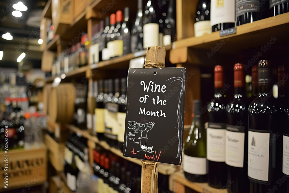 A wine shop with a variety of wine bottles on display and a sign that says 