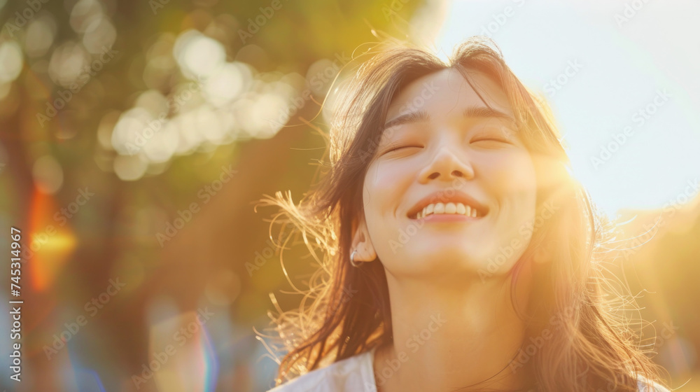 happy asian woman in bright tone daylight sunny day happy asian woman in bright tone daylight sunny day