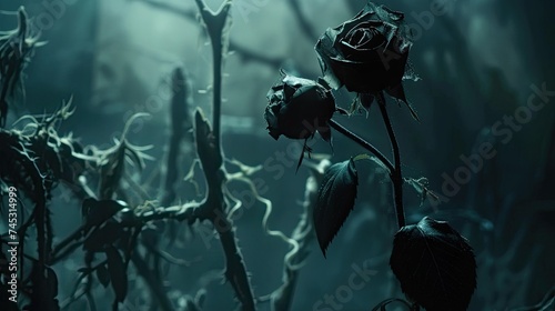 In the eerie depths of darkness, love's tendrils weave around the sweet innocence of a flower, tainted by evil's touch