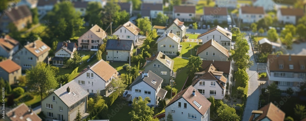 Fototapeta premium Hydrogen-Powered A community where each home is powered by a compact hydrogen fuel cell, highlighting energy independence and efficiency