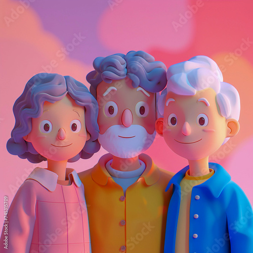 Portrait of a famili in 3D style, Generative AI photo