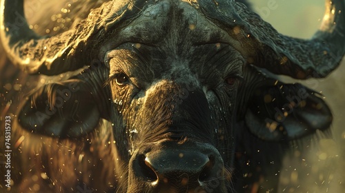 african buffalo face closeup, showcasing the rugged beauty of the savannah
