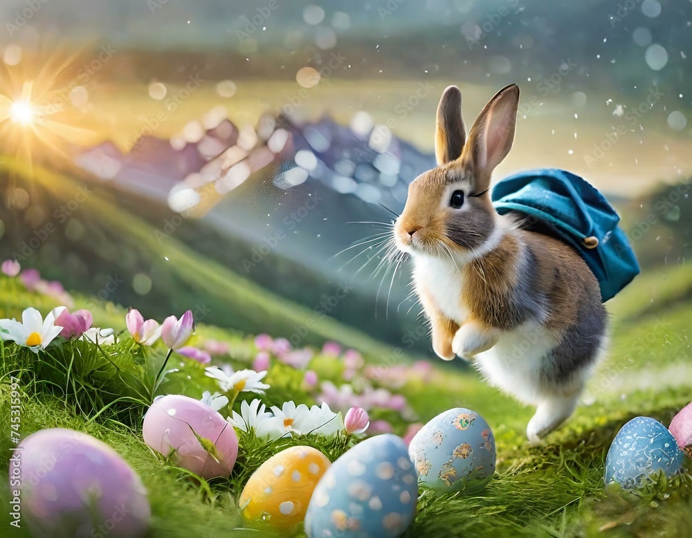 Stockfoto Osterhase verteilt Ostereier auf dem Land / Osterhase ...