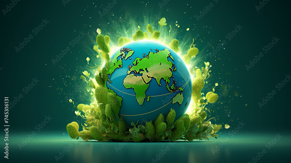 Obraz premium Paper globe surrounded by green leaves, symbolizing environmental protection and care for the fragile planet