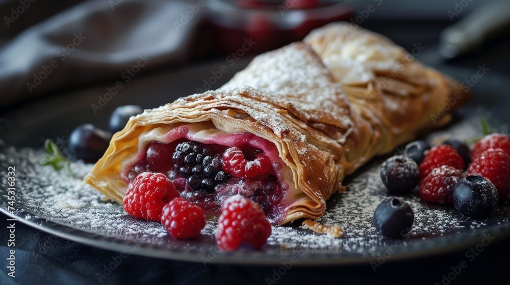strudel with fruit in a cafe strudel with fruit in a cafe