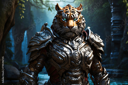 tiger wearing fantasy iron armor