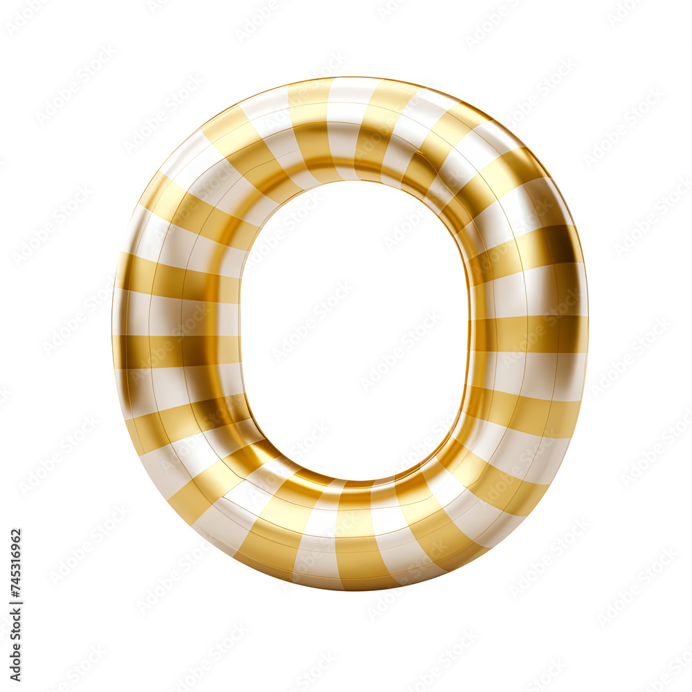 gold gingham metallic O alphabet balloon Realistic 3D on white background. Generative AI gold gingham metallic O alphabet balloon Realistic 3D on white background. Generative AI