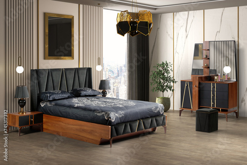 Fototapeta Naklejka Na Ścianę i Meble -  3d rendering modern bedroom interior and decoration