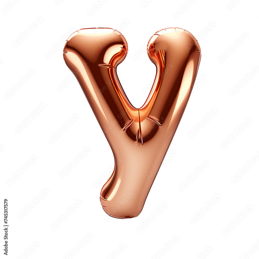 Copper metallic Y alphabet balloon Realistic 3D on white background. Generative AI Copper metallic Y alphabet balloon Realistic 3D on white background. Generative AI