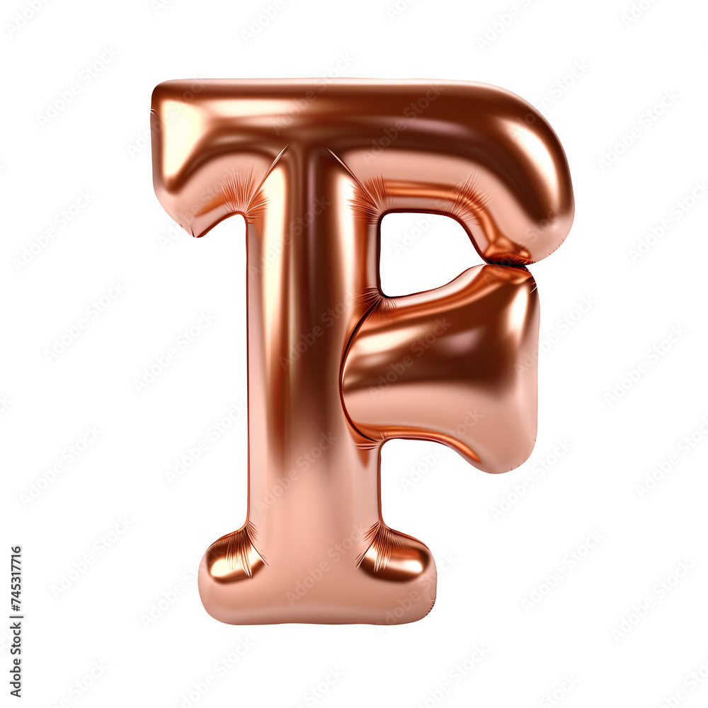 Copper metallic F alphabet balloon Realistic 3D on white background. Generative AI Copper metallic F alphabet balloon Realistic 3D on white background. Generative AI