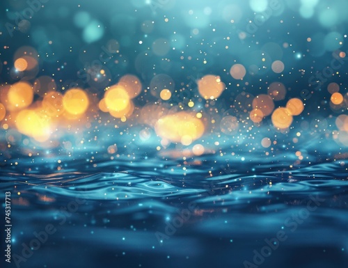 a photo with blue water and bokeh effects