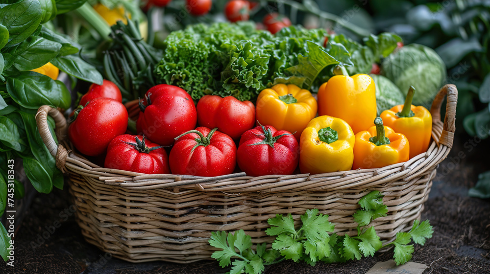 Crop Harvest of fresh vegetables neatly arranged an Organic garden Crop Harvest of fresh vegetables neatly arranged an Organic garden