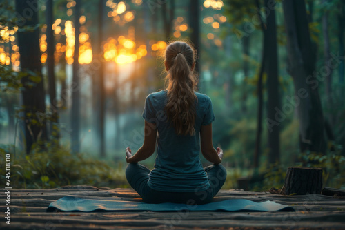 Mindfulness practice at morning in the woods