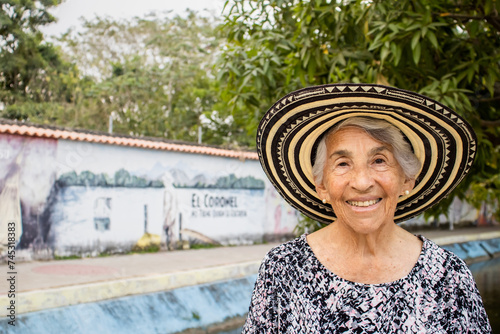 Senior woman tourist at the Macondo Linear Park in Aracataca the birthplace of the Colombian Literature Nobel Prize Gabriel Garcia Marquez photo