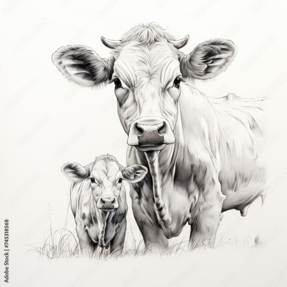 Cow and Calf Drawing Cow and Calf Drawing