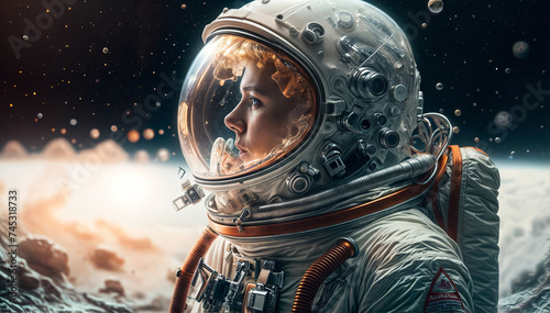 Astronaut woman in outer space.