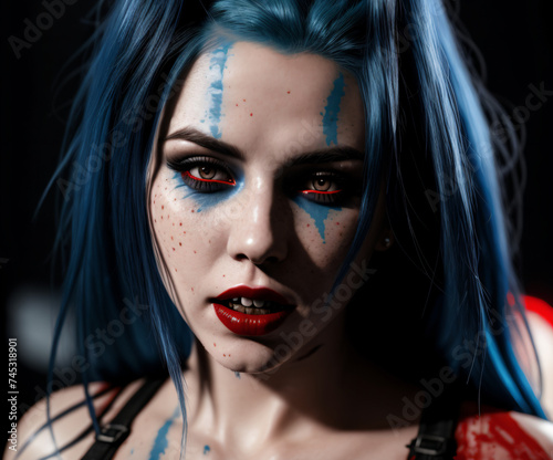 Beautiful female vampire with blue hair. Generative AI