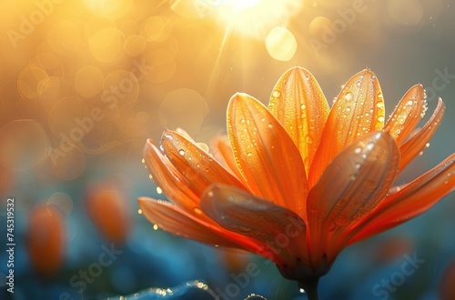 an orange flower washed with sunlight over the sun