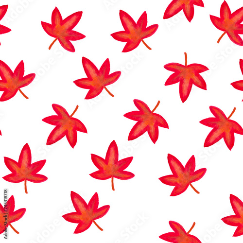 seamless pattern of autumn red maple leaves on a white background base for design