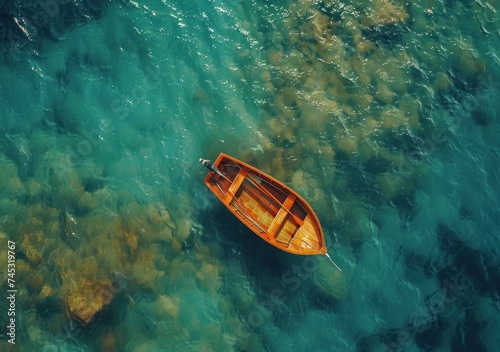 aerial view of a small boat in the ocean