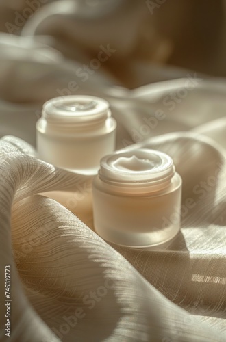 set of two cream cosmetics on a white cloth
