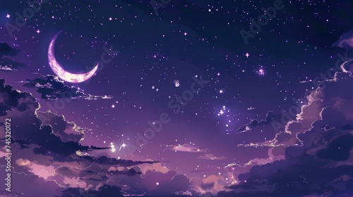 Anime Background - Crescent Moon and Galaxy Stars in Minimalist Style © CommerceAI