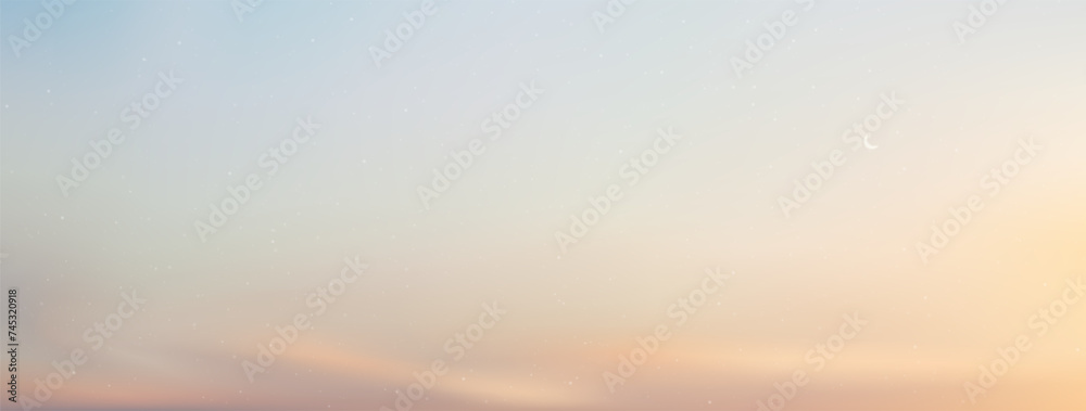 Little moon in the vanilla sky. The candy-colored sky looked warm and romantic. Gradient background. Vector illustration.