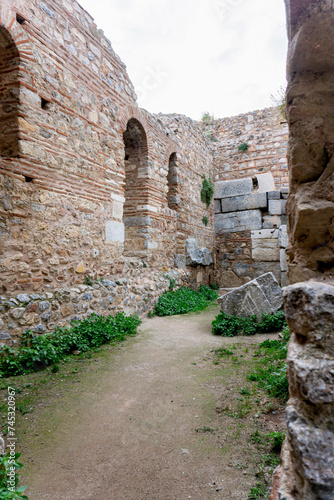 ancient Iznik Castle. Lefke Gate. Historical stone walls and doors of Iznik, Bursa.