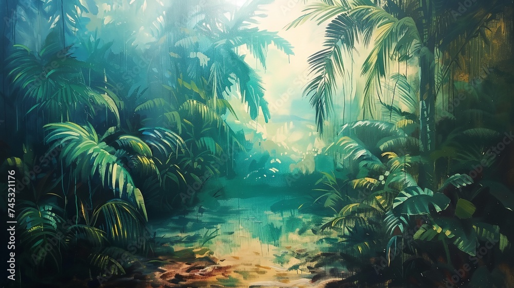 a painting of a jungle