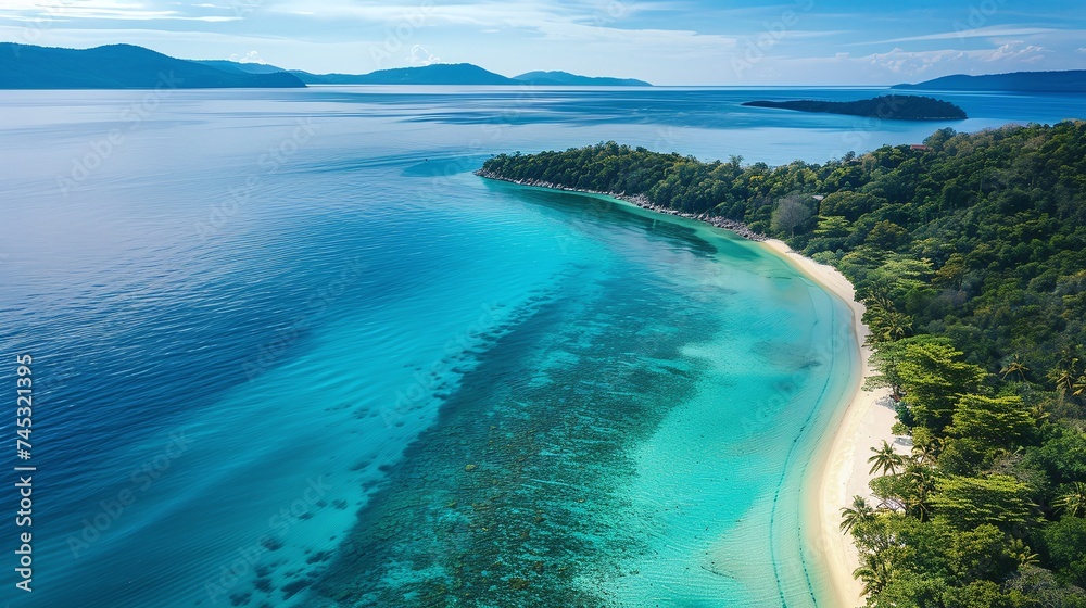 Obraz premium panoramic landscape, mesmerizing aerial view of a beautiful beach and coastline