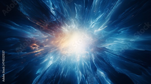 Abstract ice crystals form amidst the explosion. Cold design merges with the frozen blast.