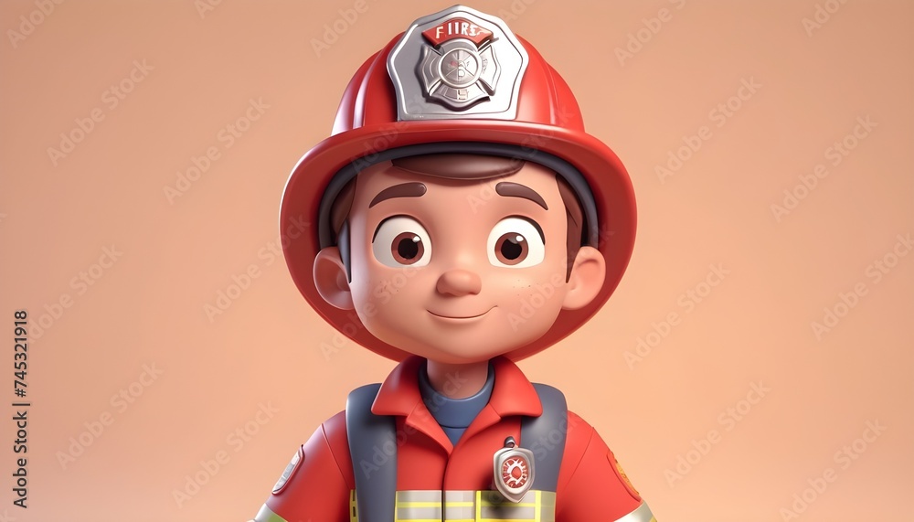 Toon fireman with helmet on pastel background Toon fireman with helmet on pastel background