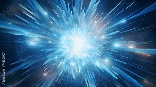 Abstract ice crystals form amidst the explosion. Cold design merges with the frozen blast.