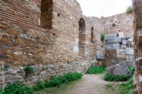 ancient Iznik Castle. Lefke Gate. Historical stone walls and doors of Iznik, Bursa.