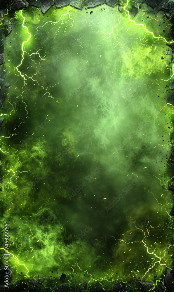 Ethereal green smoke against a textured backdrop forming abstract frame.